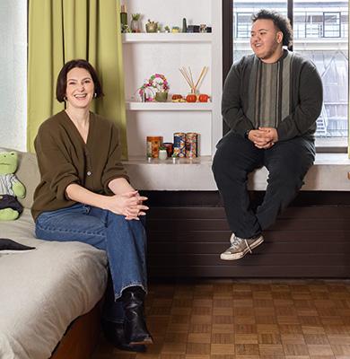 Elizabeth Day and Elijah Denning, in their room at Queens' College.