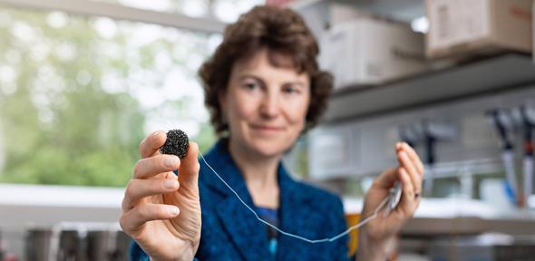 Rebecca Fitzgerald demonstrates the capsule sponge