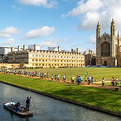 Local people running Cambridge half marathon through King's College.