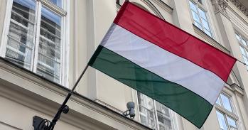 Hungarian Flag with building behind