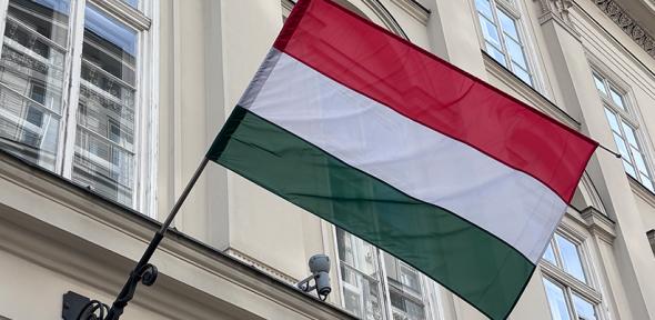 Hungarian Flag with building behind