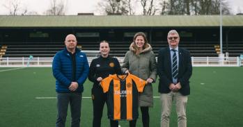 L-R: Mark Brian, Director of Sport, Cambridge University; Charlotte Crisp, Cambridge United Head Of Female Football; Gisela Otten, Chair of the Women’s Board; David Cardwell, President of Cambridge University Association Football Club