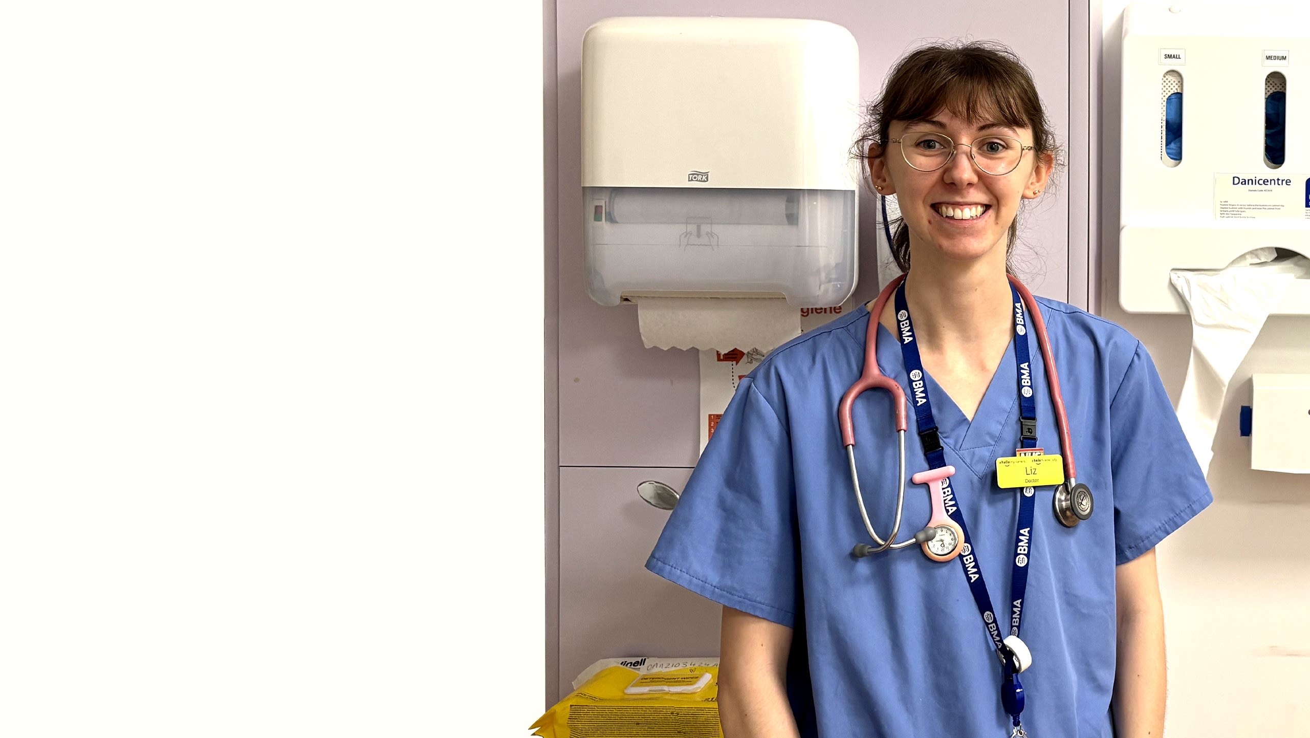 Liz wearing scrubs