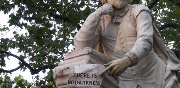 statue of William Shakespeare at the centre of Leicester Square Gardens, London