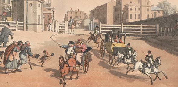 Thomas Rowlandson, Entrance of Oxford Street or Tyburn Turnpike (1809). Image: Yale Center for British Art, Paul Mellon Collection, B1977.14.21238